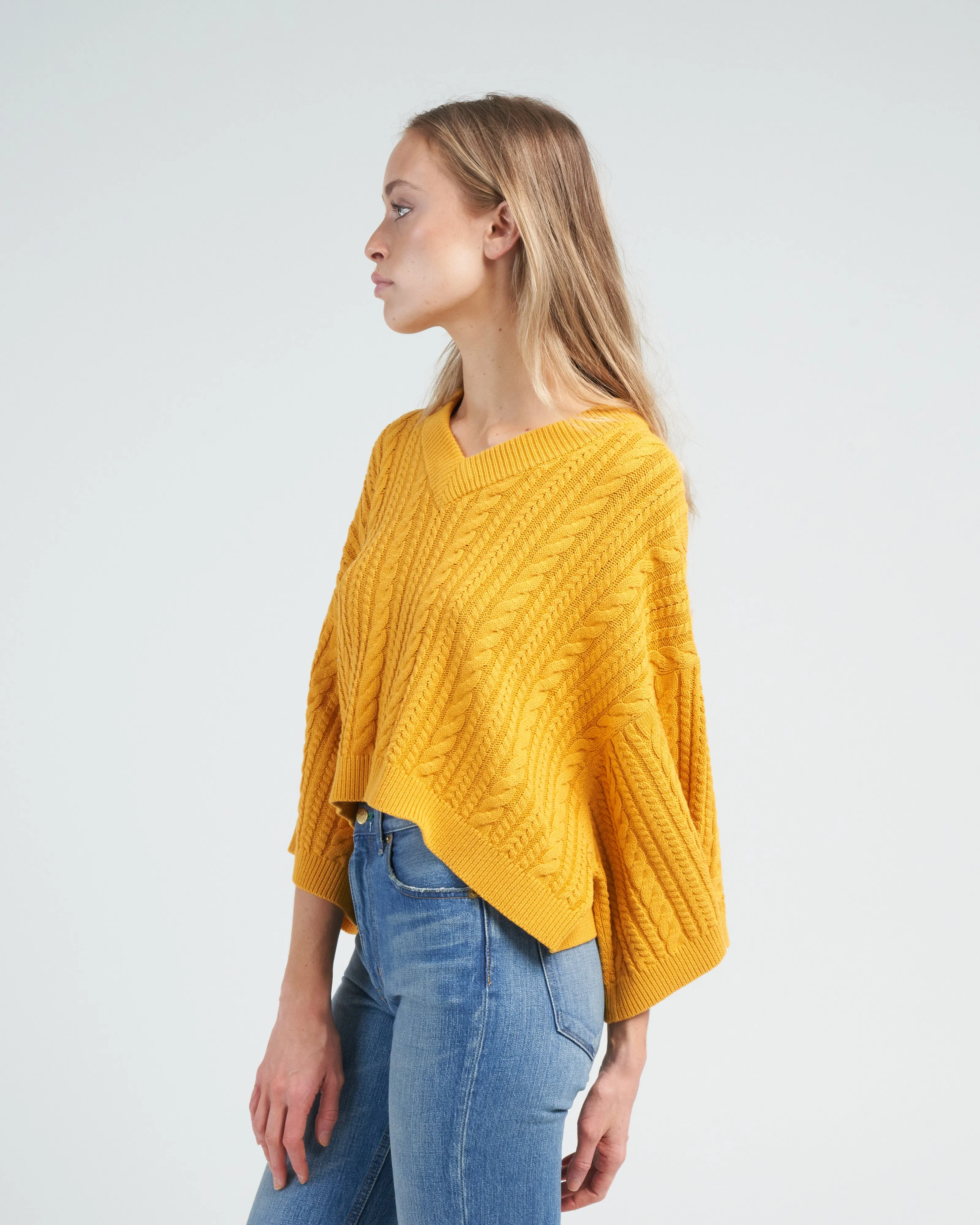 cropped cable v neck - marigold