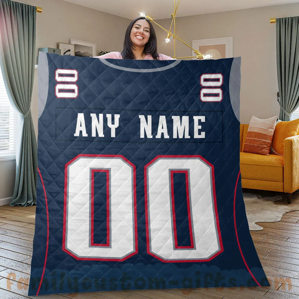 Custom Premium Quilt Blanket New England Jersey American Football Personalized Quilt Gifts for Her & Him