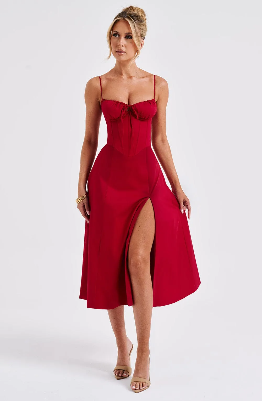 Delilah Midi Dress - Red