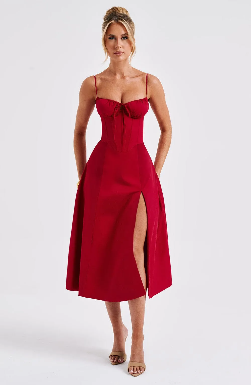 Delilah Midi Dress - Red