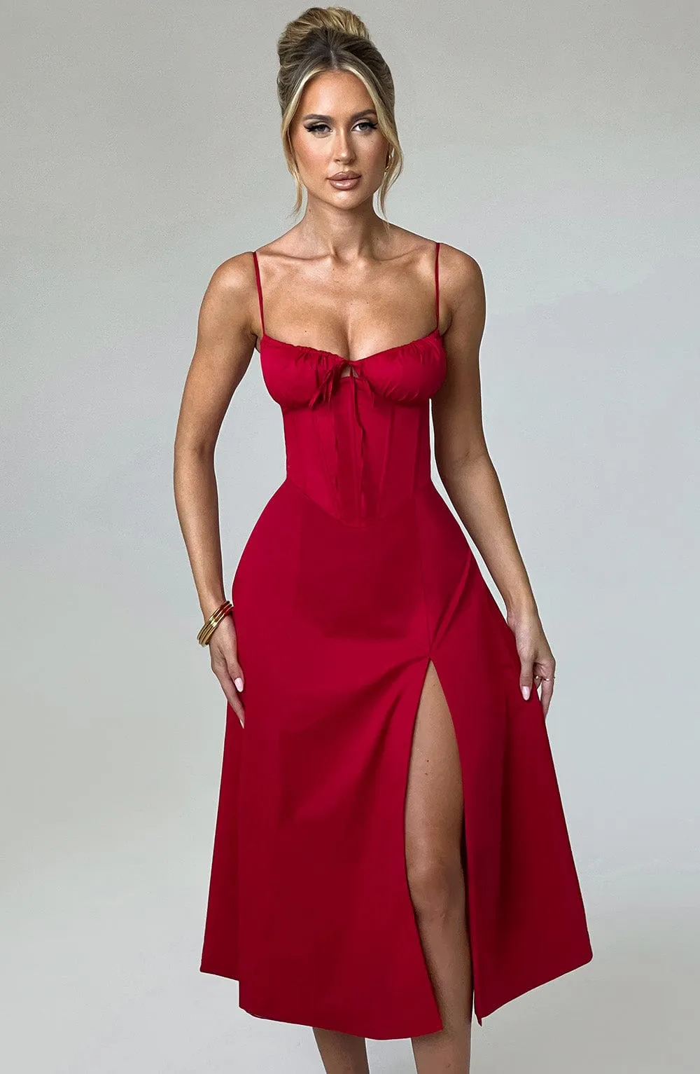 Delilah Midi Dress - Red