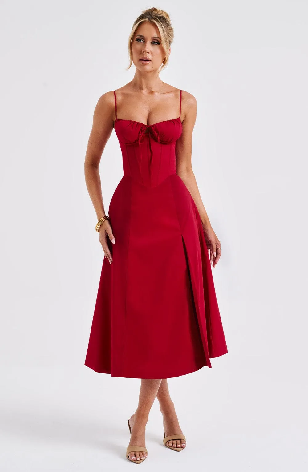 Delilah Midi Dress - Red