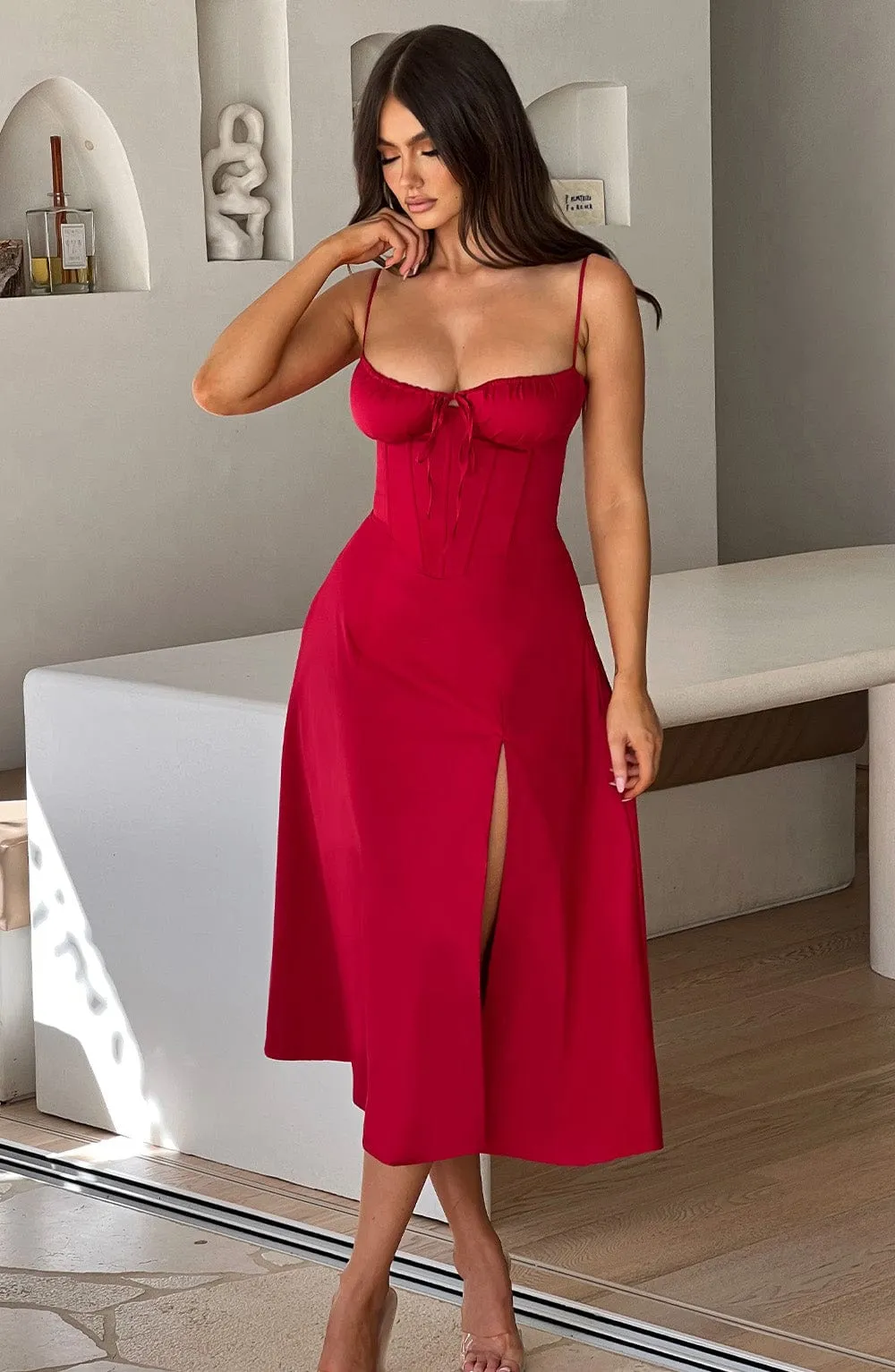Delilah Midi Dress - Red