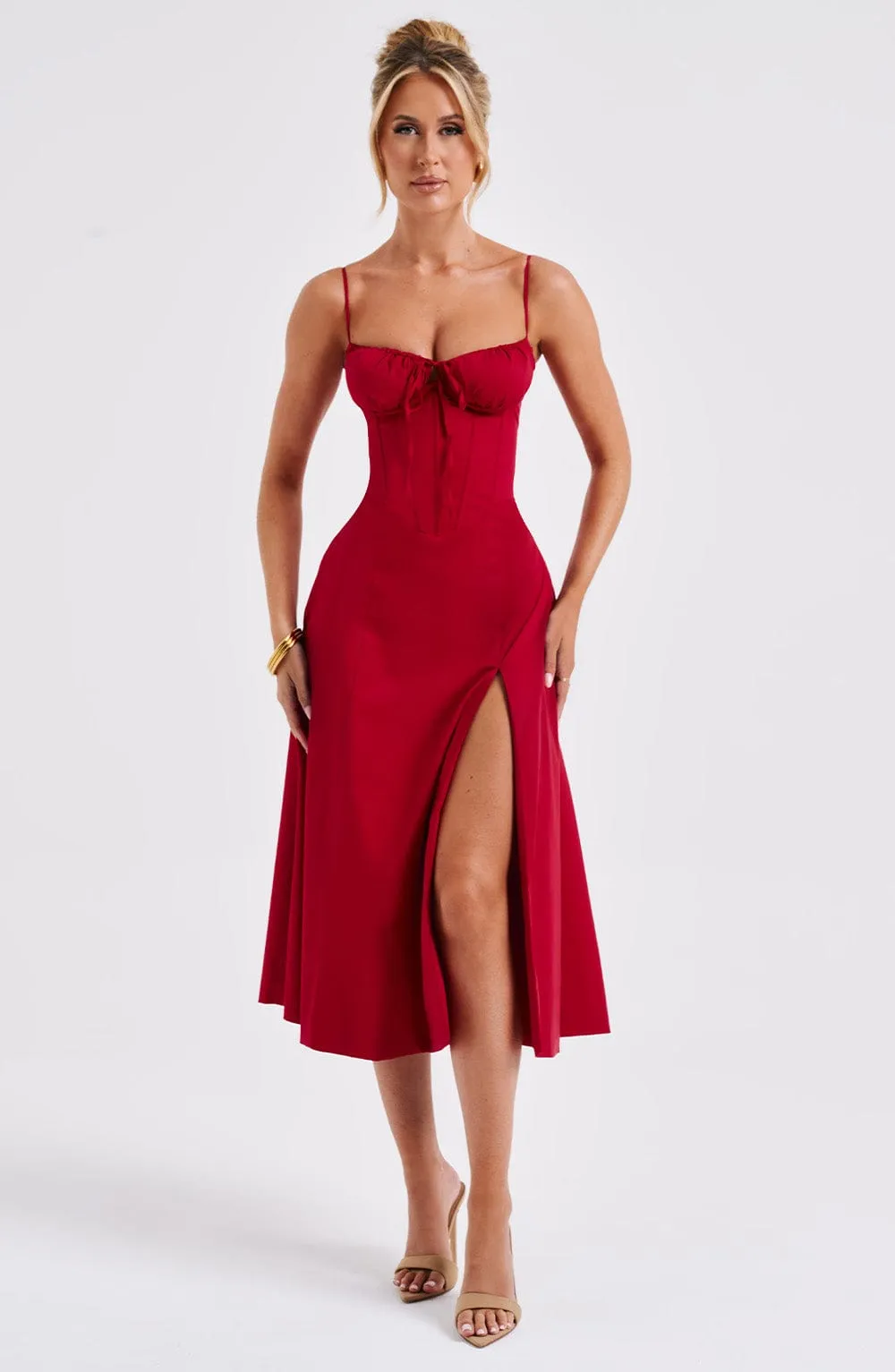 Delilah Midi Dress - Red