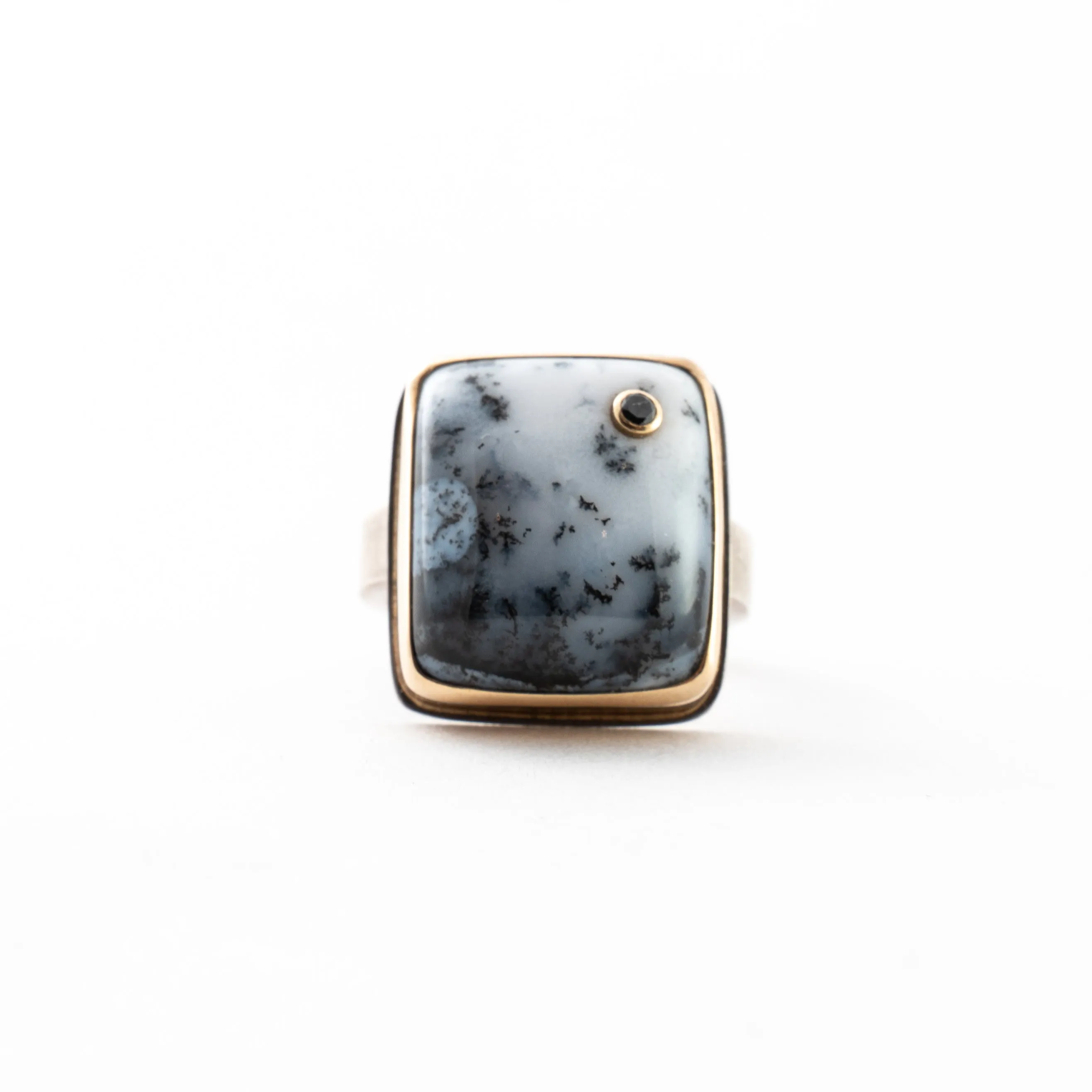 Dendritic Agate Ring with Black Diamond