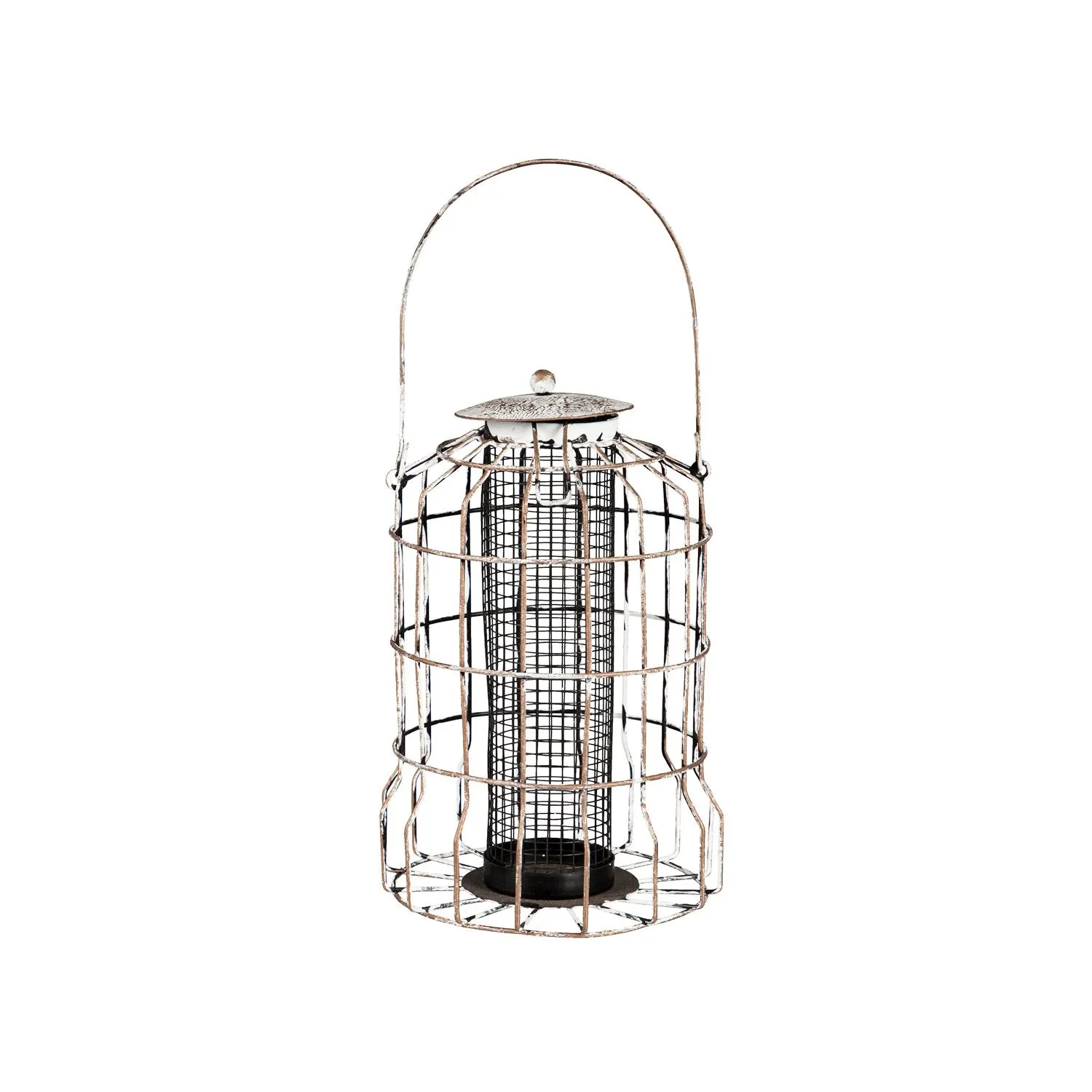 Distressed Metal Bird Feeder, White,2bf7137
