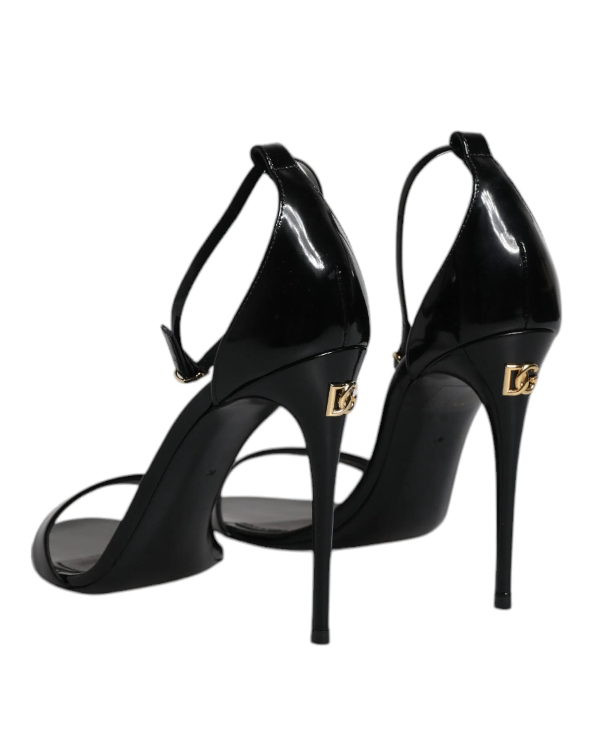 Dolce&Gabbana KEIRA Women Black Sandals 100% Leather Ankle Strap Shoes Sz EUR 39