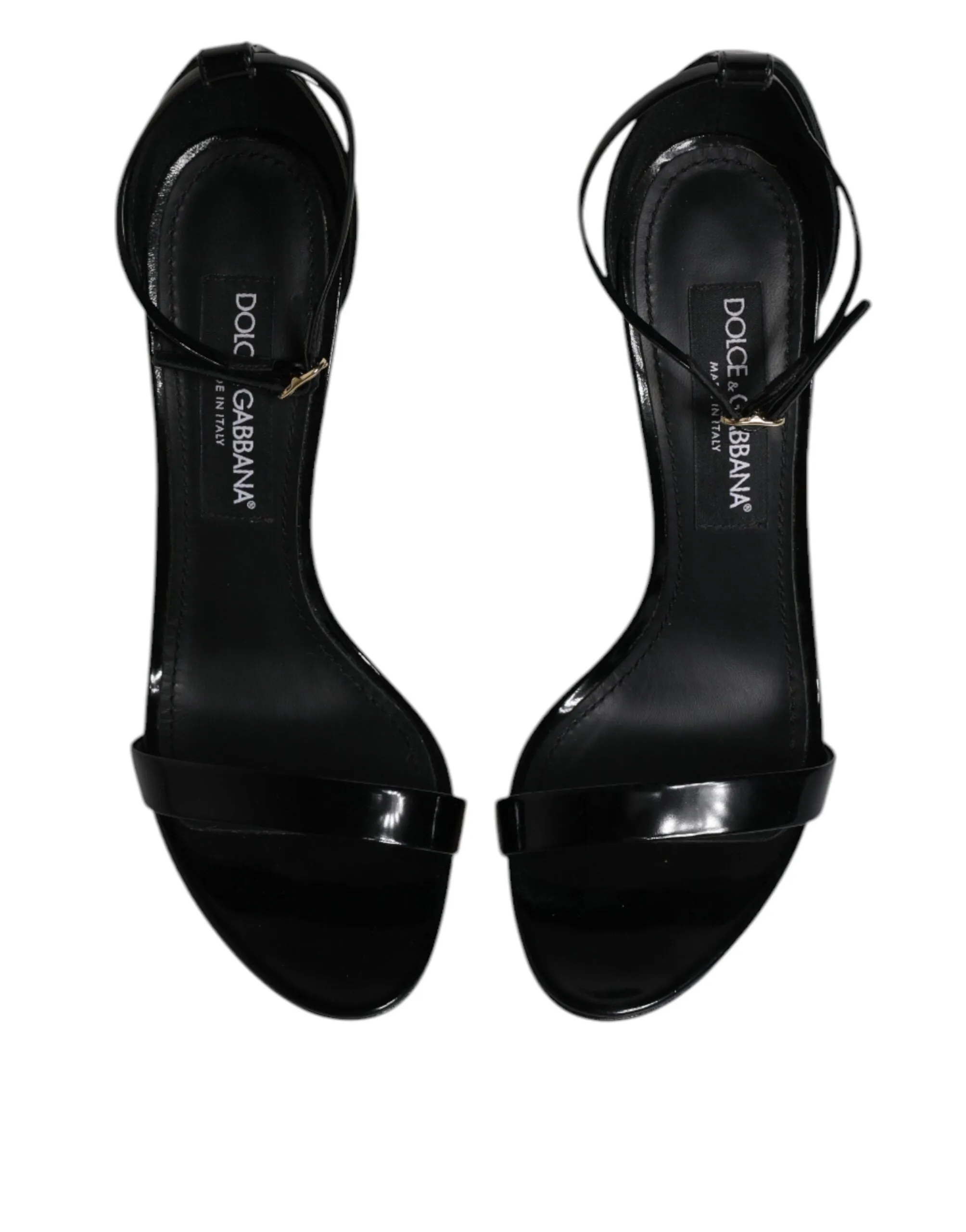 Dolce&Gabbana KEIRA Women Black Sandals 100% Leather Ankle Strap Shoes Sz EUR 39