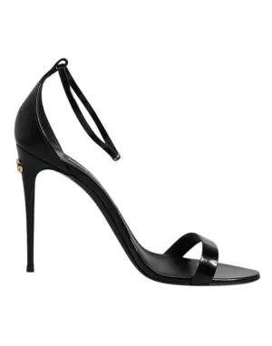 Dolce&Gabbana KEIRA Women Black Sandals 100% Leather Ankle Strap Shoes Sz EUR 39