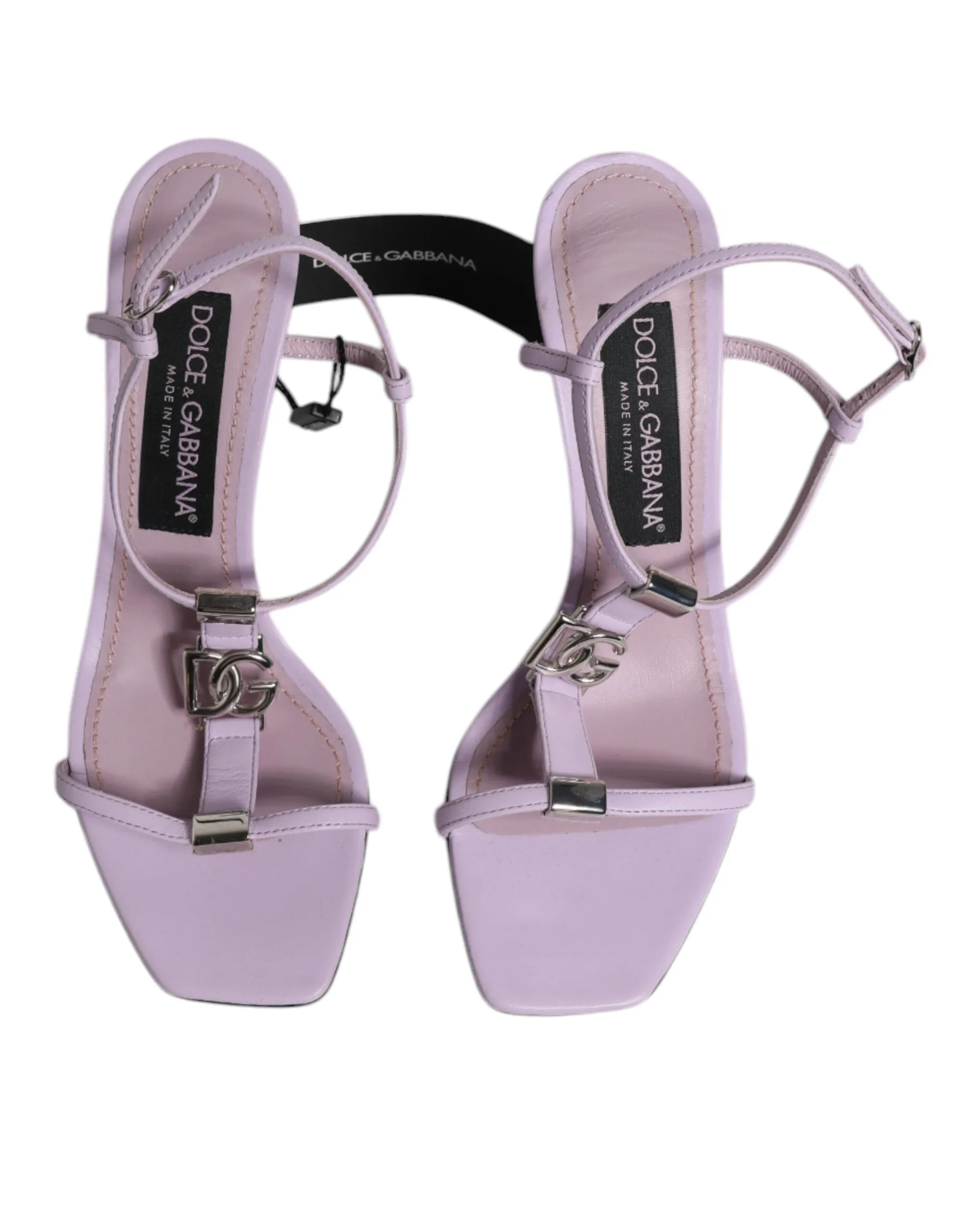 Dolce&Gabbana Women Lilac Sandals Leather Solid DG Logo Strappy Heel Shoes EU 37
