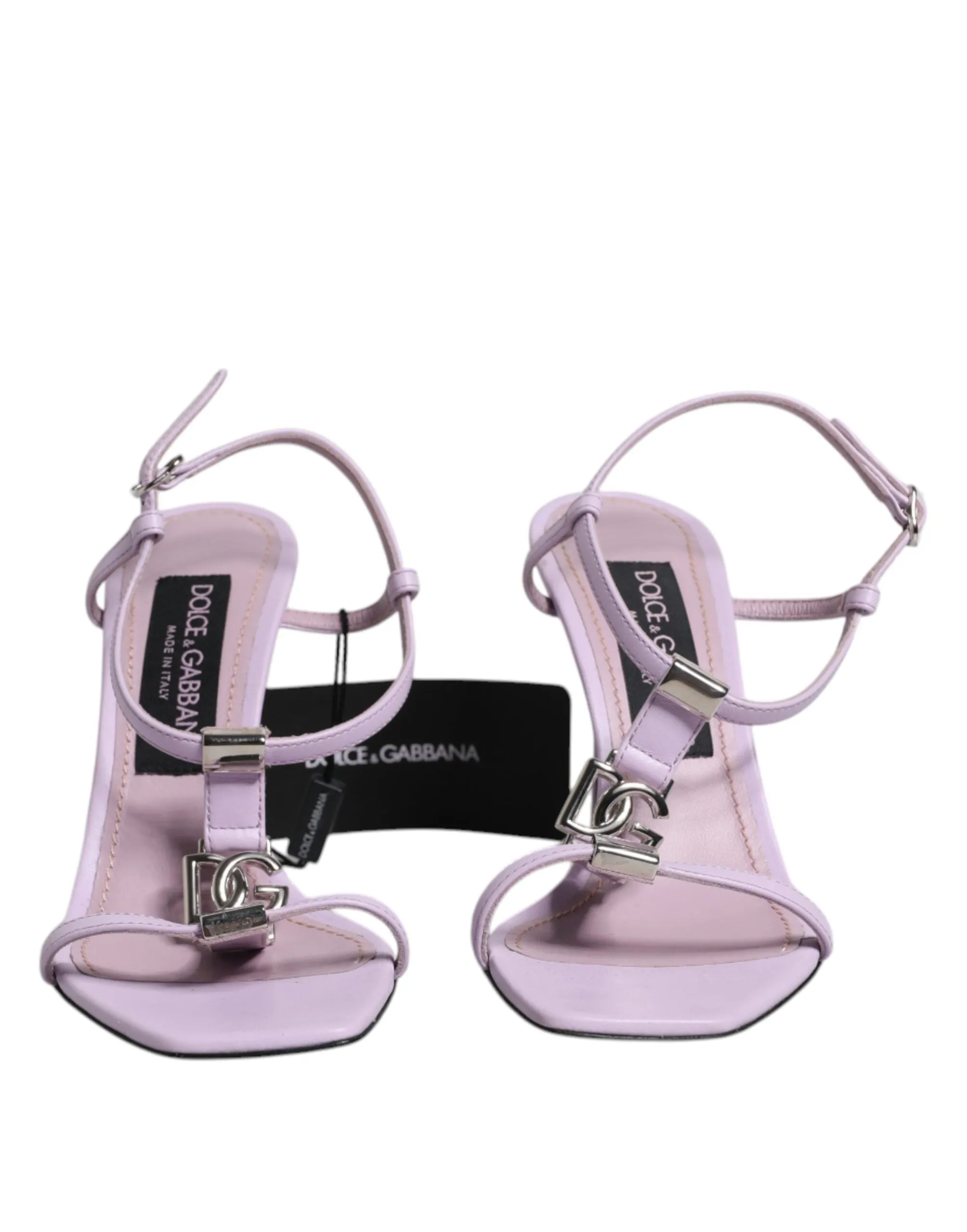 Dolce&Gabbana Women Lilac Sandals Leather Solid DG Logo Strappy Heel Shoes EU 37