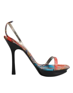 Dolce&Gabbana Women Multicolor Sandals Leather Floral Strappy Heels Shoes EUR 39