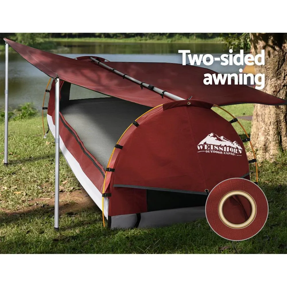 Double Swag Camping Swags Canvas Free Standing Dome Tent Red with 7CM Mattress