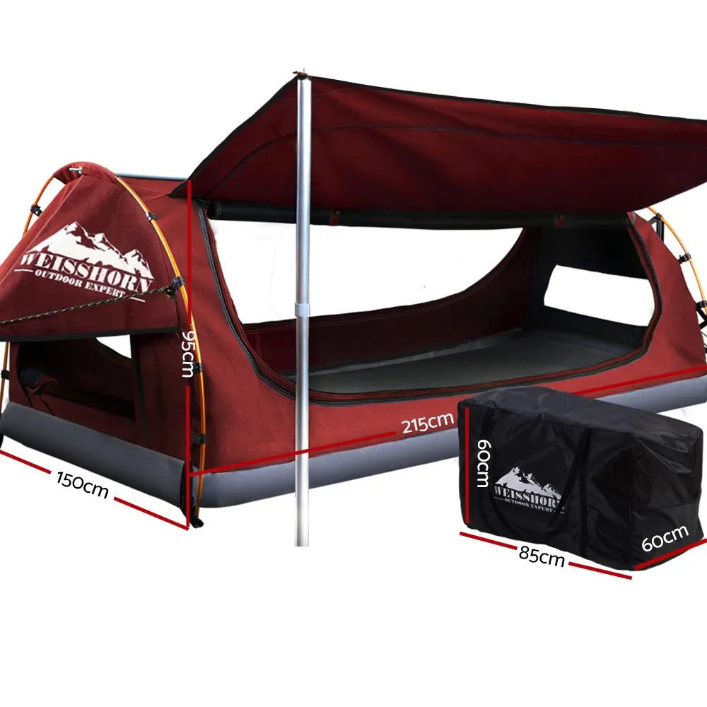 Double Swag Camping Swags Canvas Free Standing Dome Tent Red with 7CM Mattress