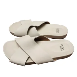 Eileen Fisher Bond Bone White Leather Slip-on Crossover Strap Sandals Size 8