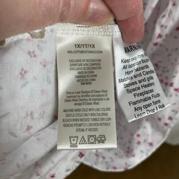 Eileen West White&amp;Pink Floral Nightgown Sz.1X NWT