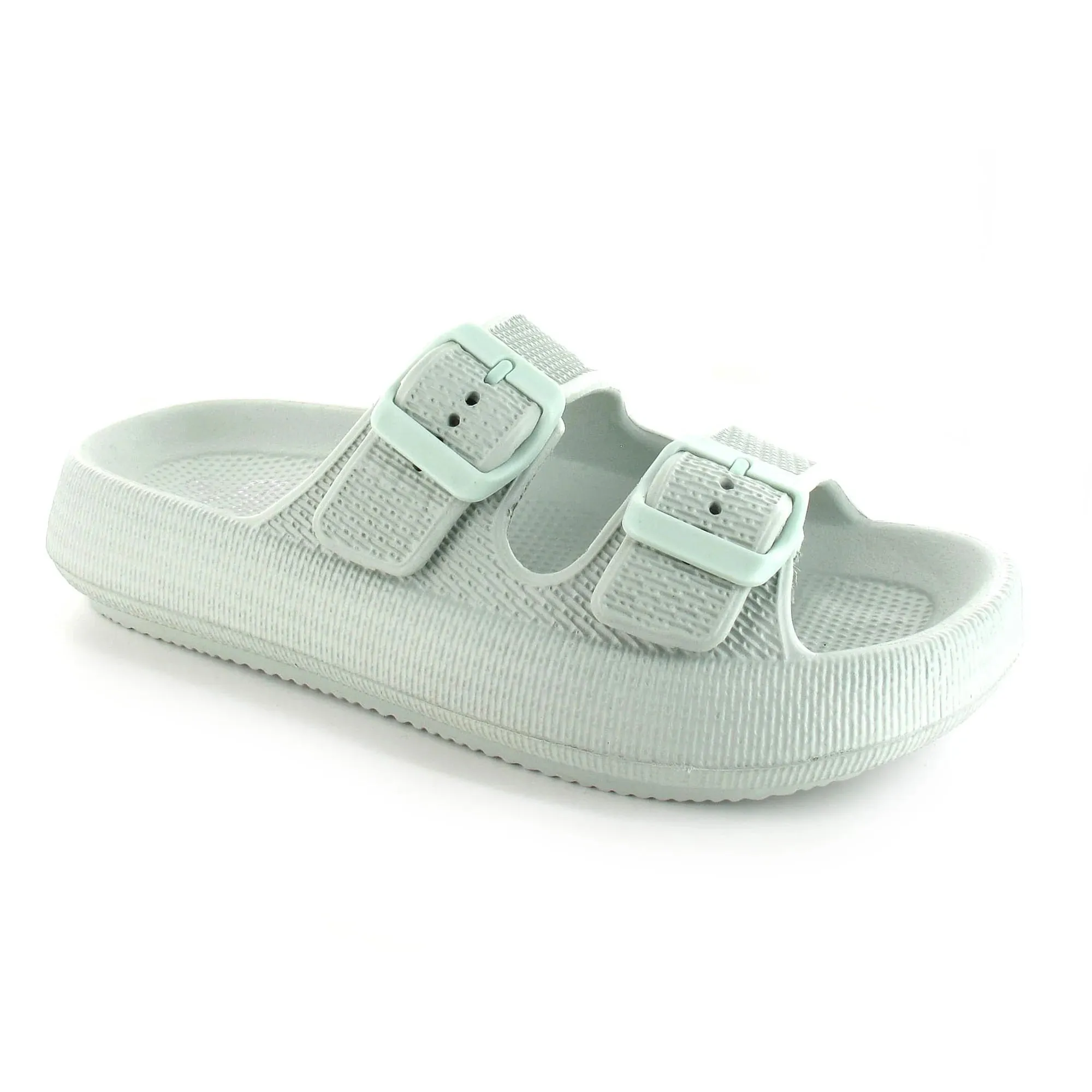 Ella Air Buckle Cushioned Lightweight Slip On Sandals In Mint