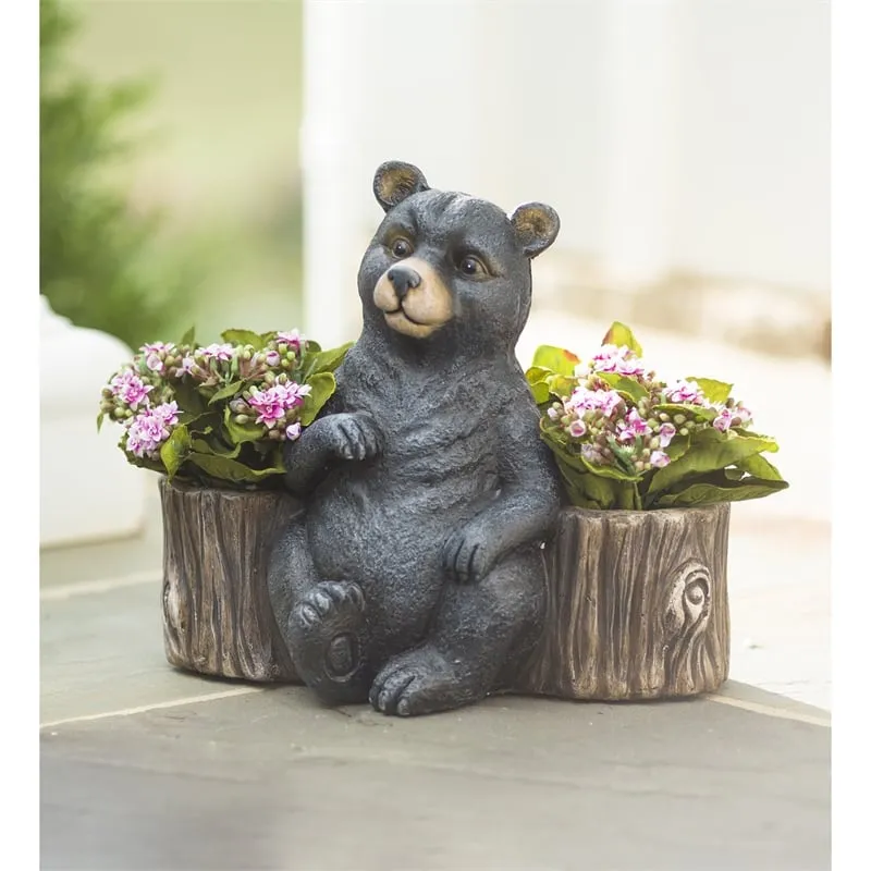 Evergreen Statuary,Faux Stone Bear Statue Double Planter,13.75x8.46x12.4 Inches