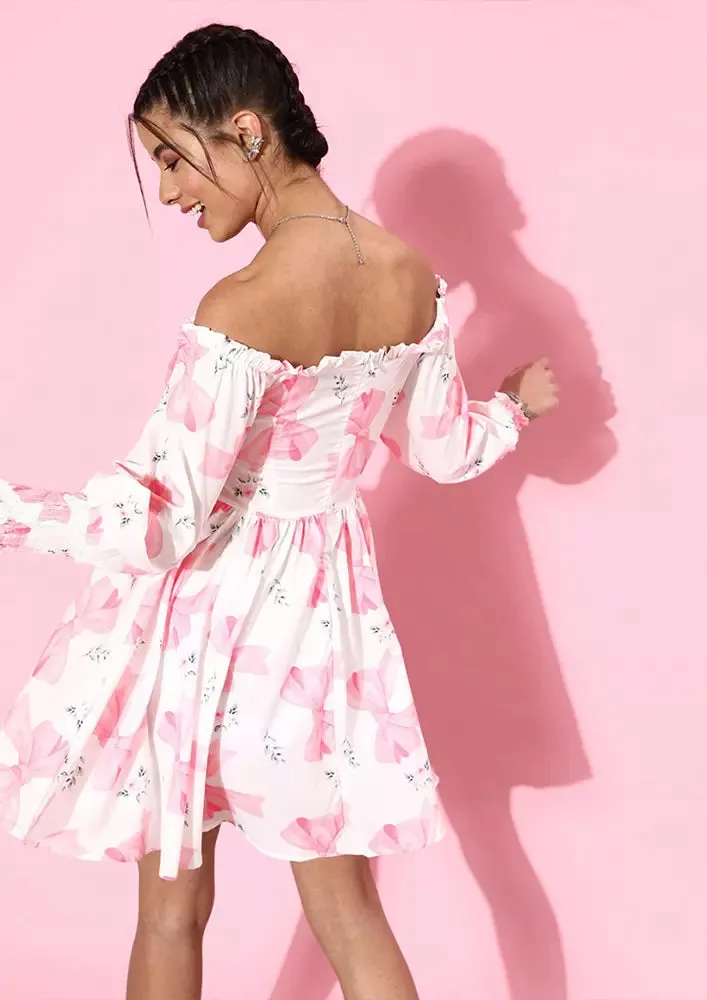 Floral Print Off Shoulder Skater Mini Dress