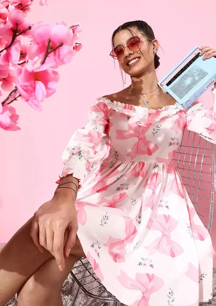 Floral Print Off Shoulder Skater Mini Dress