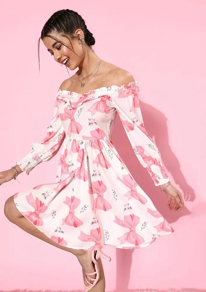 Floral Print Off Shoulder Skater Mini Dress