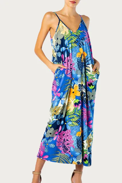FLORAL-PRINT STRETCH-MODAL JERSEY MAXI DRESS