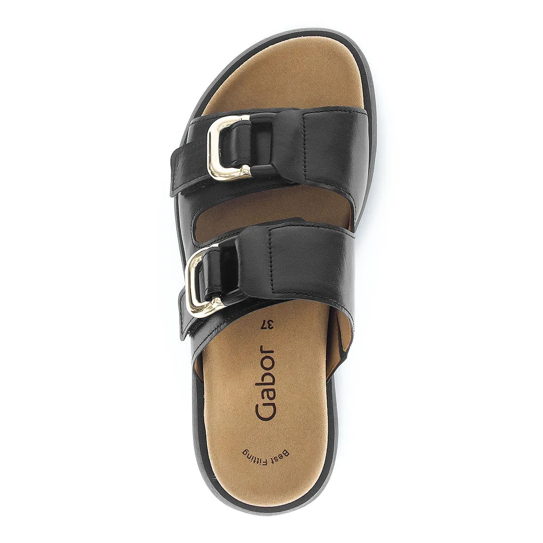 GABOR Sort skind sandal med 2 velcro remme