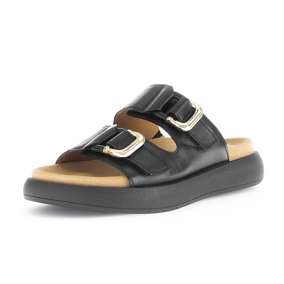 GABOR Sort skind sandal med 2 velcro remme