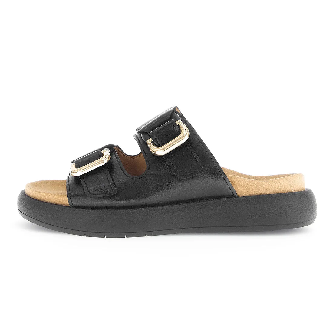 GABOR Sort skind sandal med 2 velcro remme