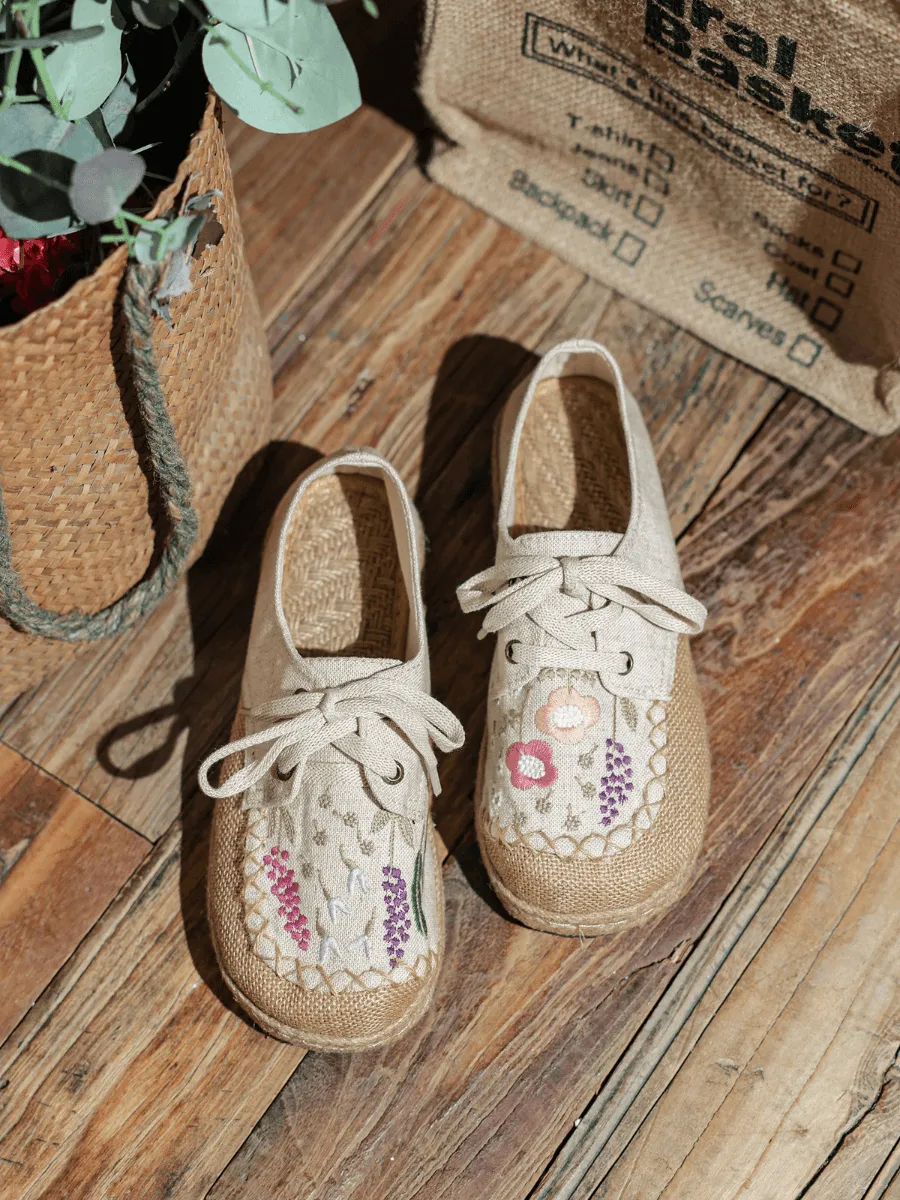 Garden Embroidered Linen Espadrille Sneaker - Beige