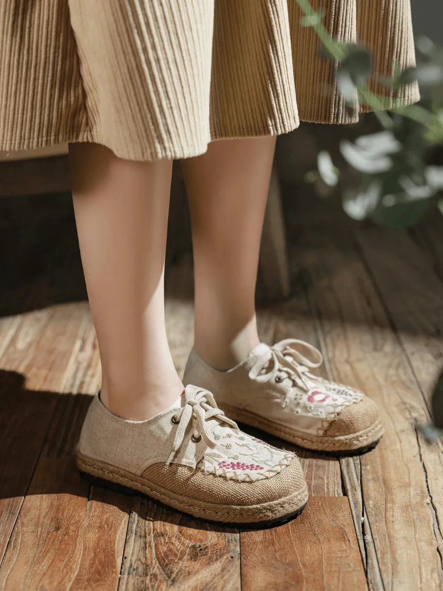 Garden Embroidered Linen Espadrille Sneaker - Beige