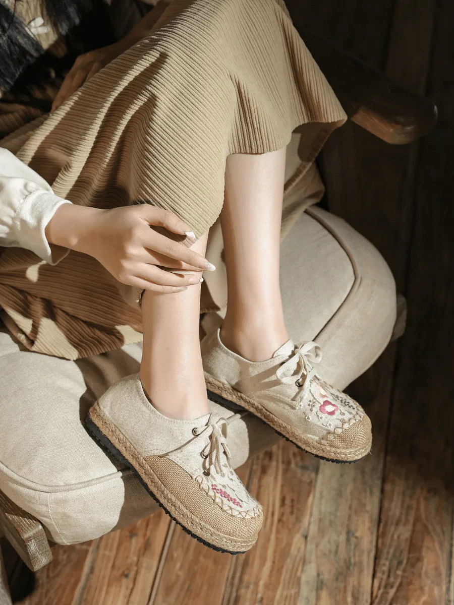 Garden Embroidered Linen Espadrille Sneaker - Beige
