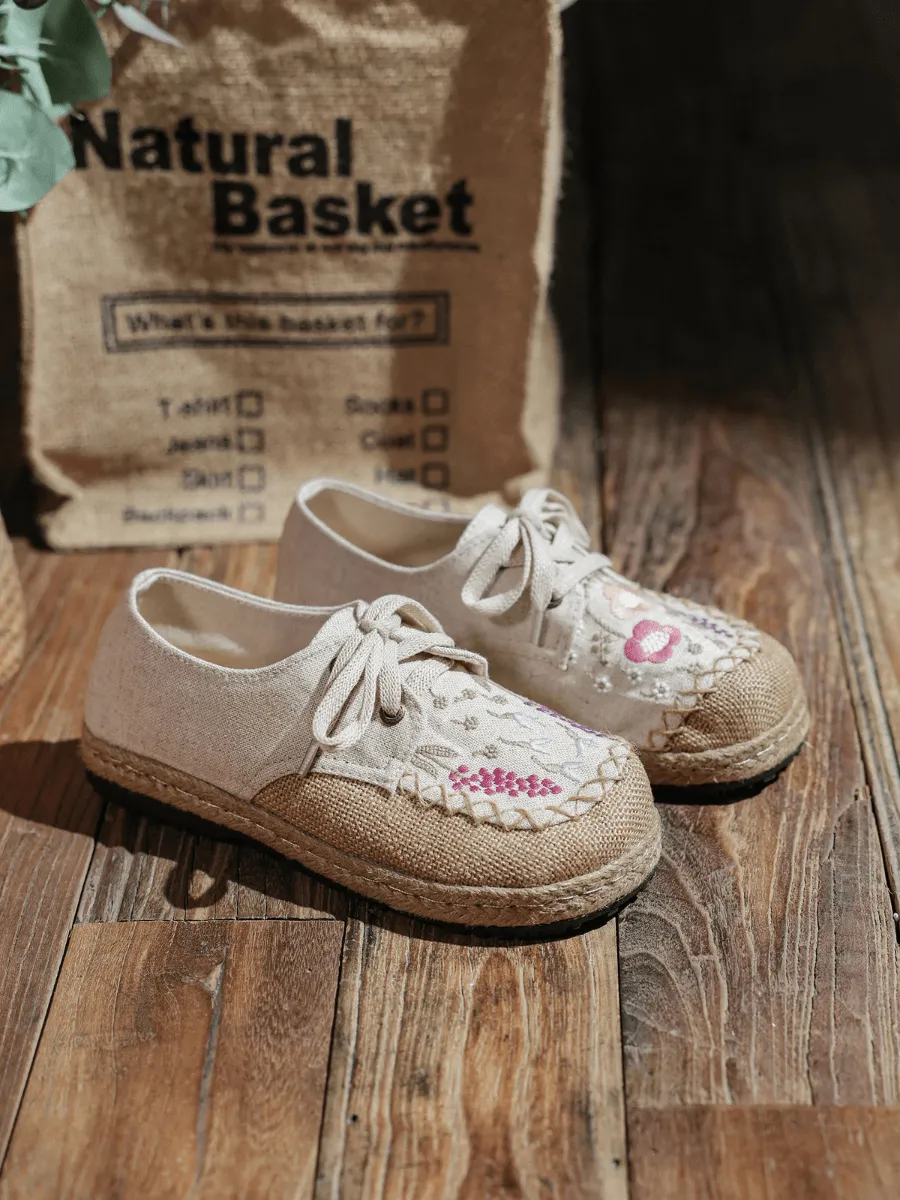 Garden Embroidered Linen Espadrille Sneaker - Beige