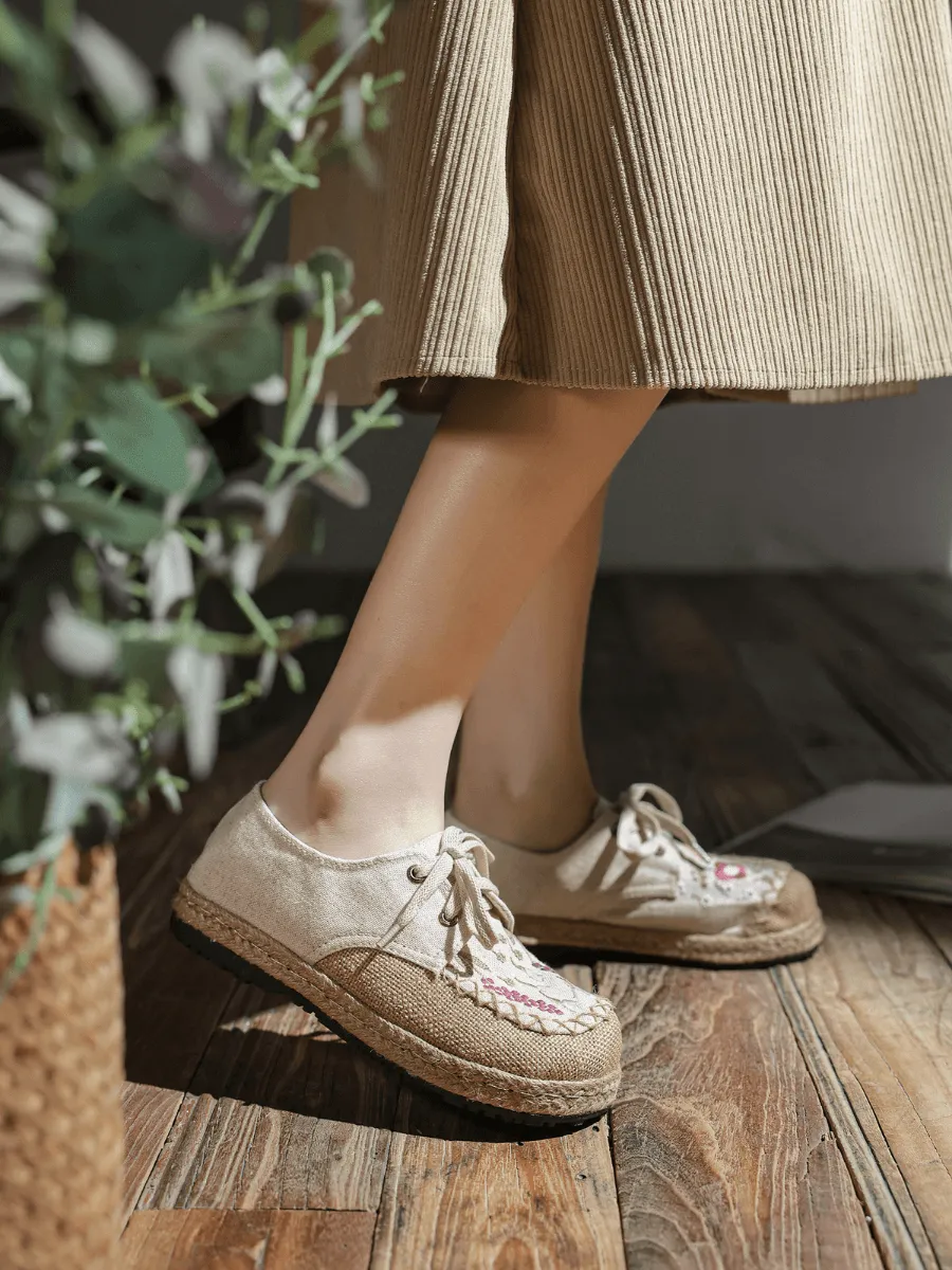Garden Embroidered Linen Espadrille Sneaker - Beige