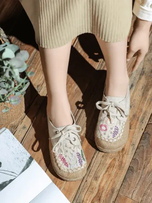 Garden Embroidered Linen Espadrille Sneaker - Beige