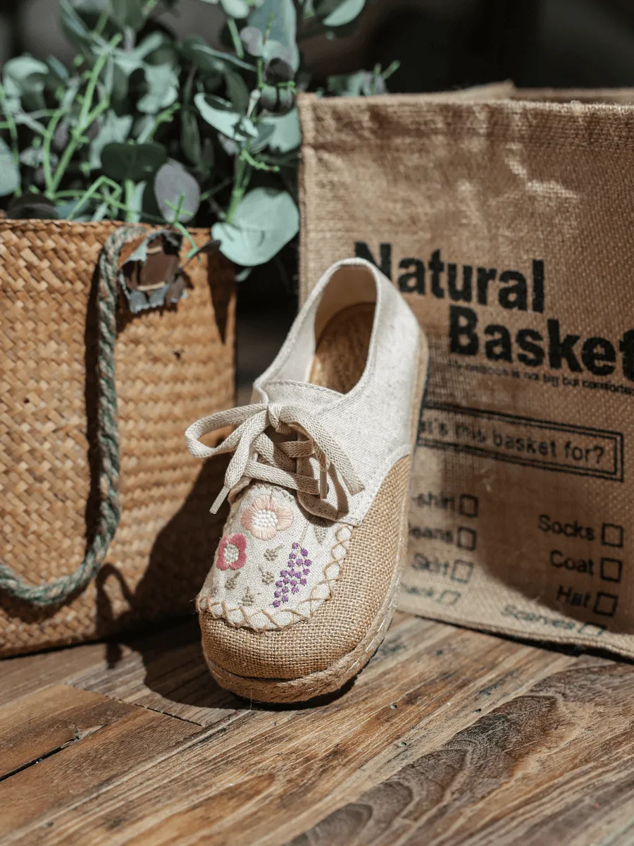 Garden Embroidered Linen Espadrille Sneaker - Beige