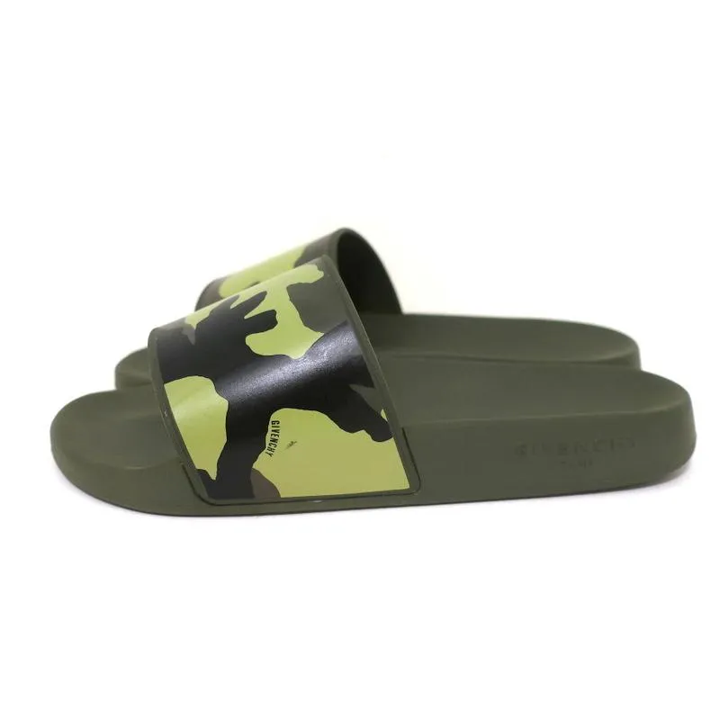 Givenchy Camo Pool Slides Green Rubber Size 39 Flat Sandals