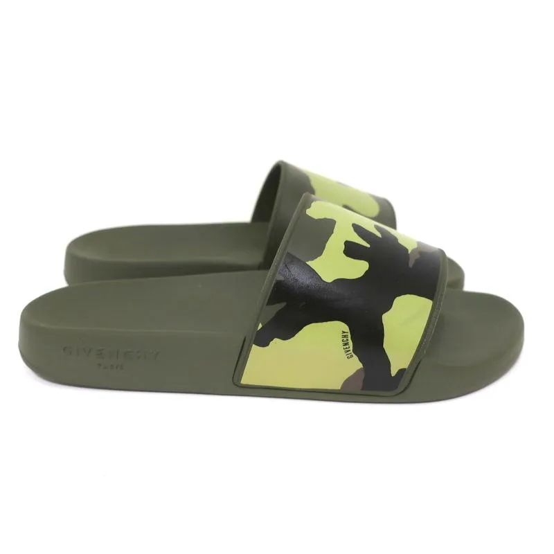Givenchy Camo Pool Slides Green Rubber Size 39 Flat Sandals