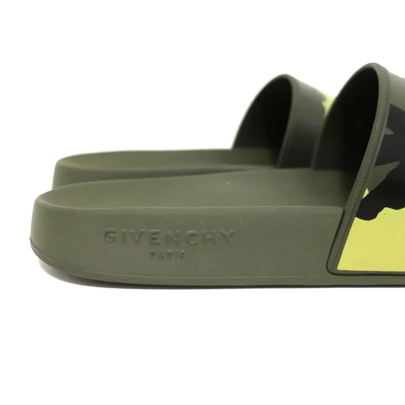 Givenchy Camo Pool Slides Green Rubber Size 39 Flat Sandals