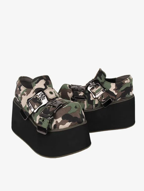 Gothic Lolita Footwear As Image Skeleton Grommets Close Toe Canvas Lolita Shoes