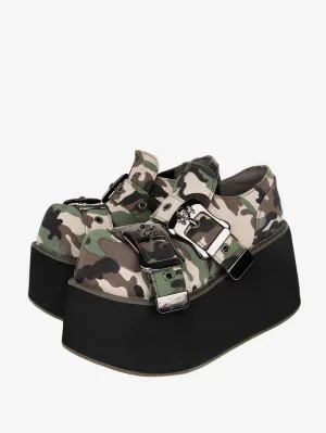 Gothic Lolita Footwear As Image Skeleton Grommets Close Toe Canvas Lolita Shoes