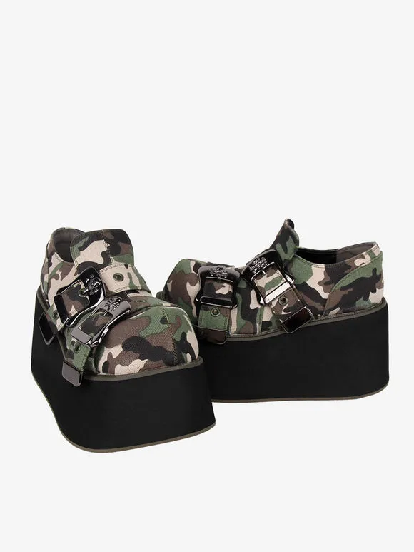 Gothic Lolita Footwear As Image Skeleton Grommets Close Toe Canvas Lolita Shoes