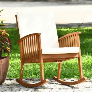 Grindstaff Patio Wooden Rocking Chair Lawn Garden Outdoor W/ Armrest Cushion Red Barrel Studio®