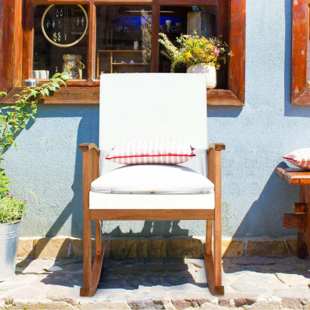 Grindstaff Patio Wooden Rocking Chair Lawn Garden Outdoor W/ Armrest Cushion Red Barrel Studio®