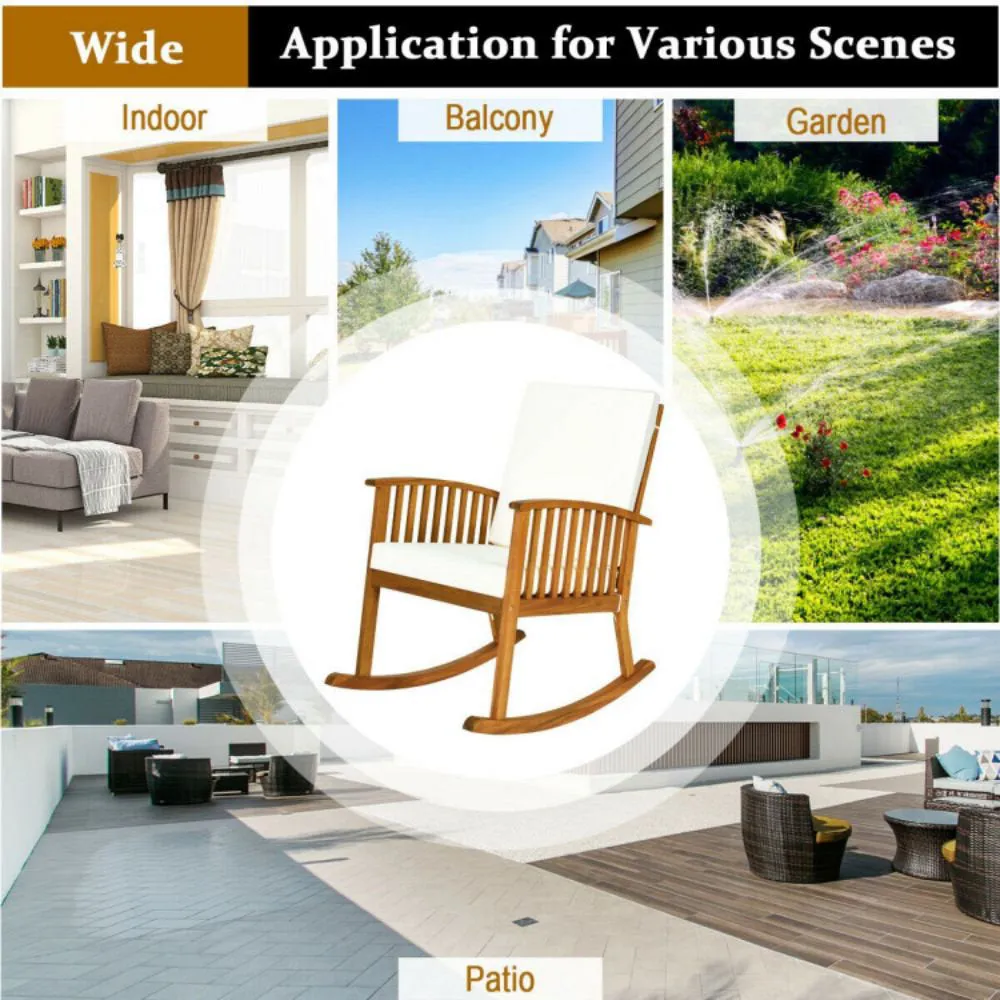 Grindstaff Patio Wooden Rocking Chair Lawn Garden Outdoor W/ Armrest Cushion Red Barrel Studio®