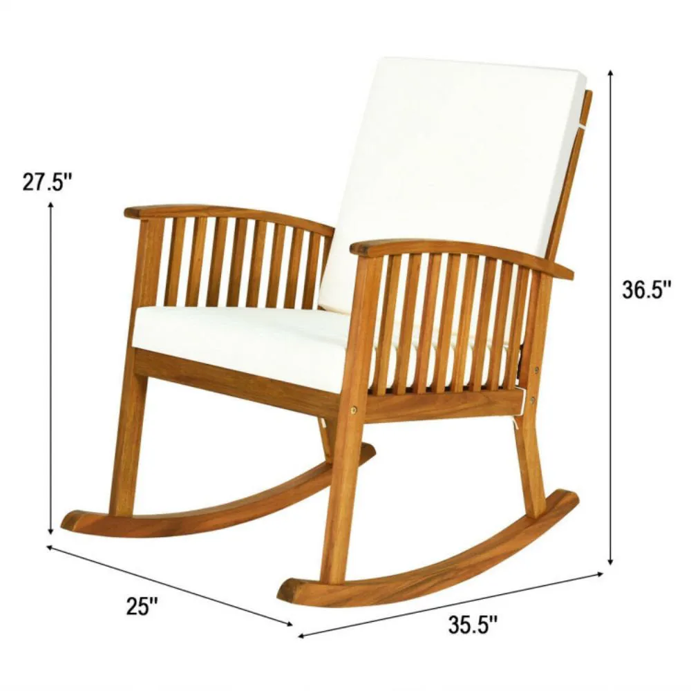 Grindstaff Patio Wooden Rocking Chair Lawn Garden Outdoor W/ Armrest Cushion Red Barrel Studio®