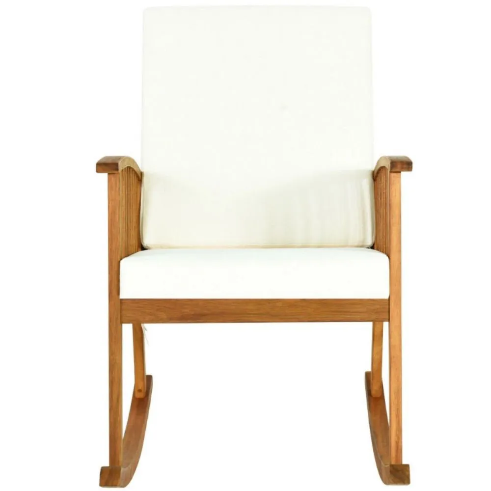 Grindstaff Patio Wooden Rocking Chair Lawn Garden Outdoor W/ Armrest Cushion Red Barrel Studio®