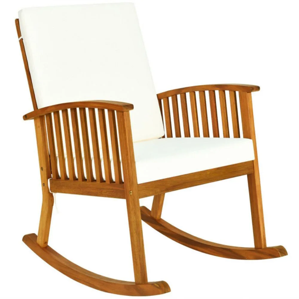 Grindstaff Patio Wooden Rocking Chair Lawn Garden Outdoor W/ Armrest Cushion Red Barrel Studio®