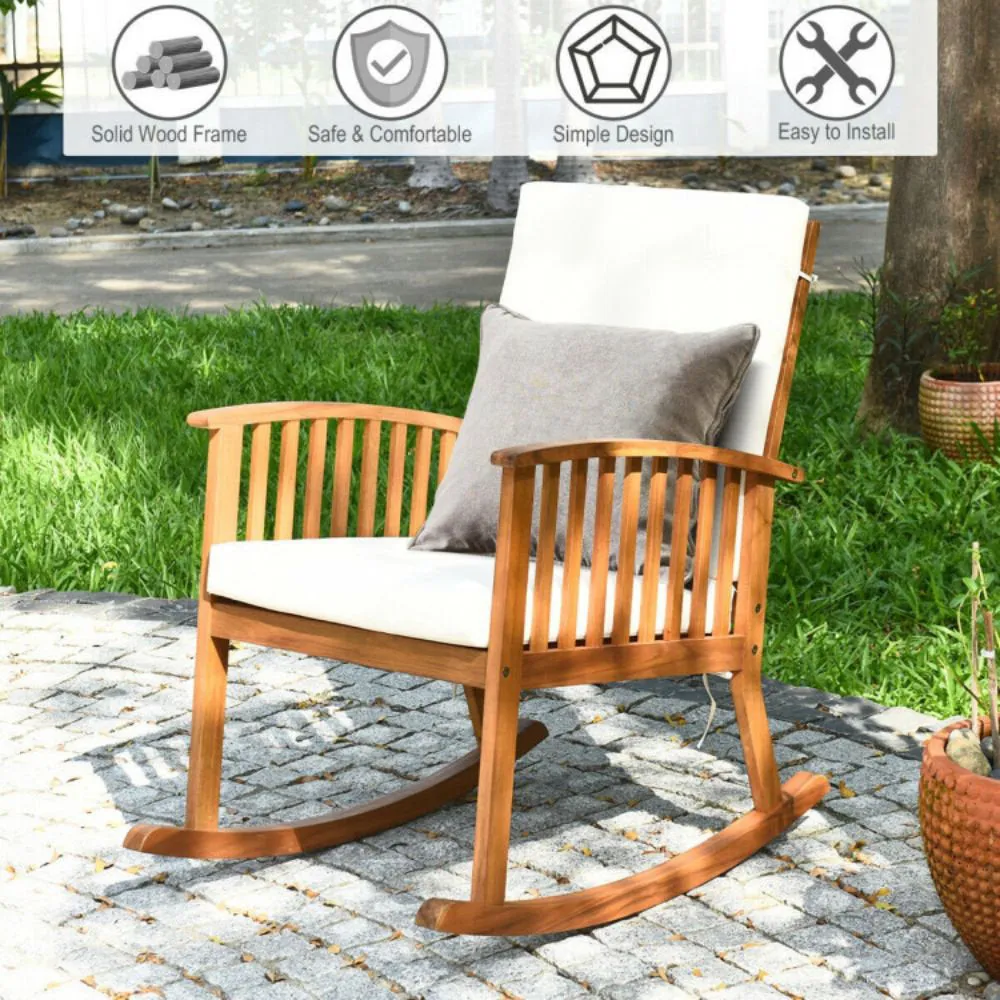 Grindstaff Patio Wooden Rocking Chair Lawn Garden Outdoor W/ Armrest Cushion Red Barrel Studio®