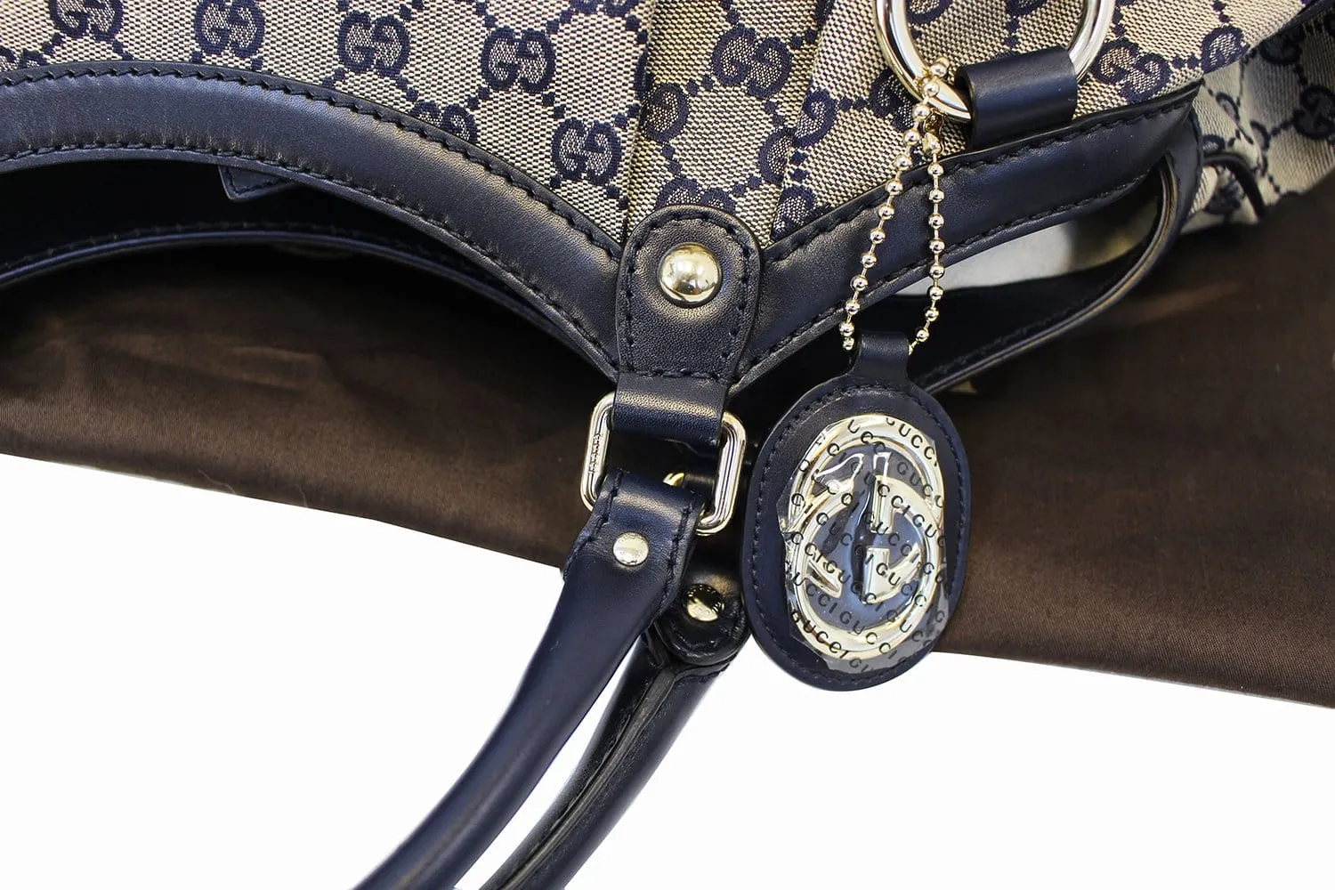 GUCCI Navy Blue/Grey GG Canvas Large Sukey Tote Bag